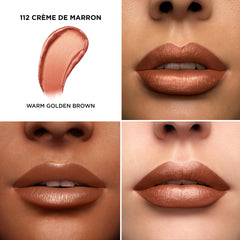 Lancôme L'Absolu Rouge swatch on skin demonstrates vibrant shade and hydration.