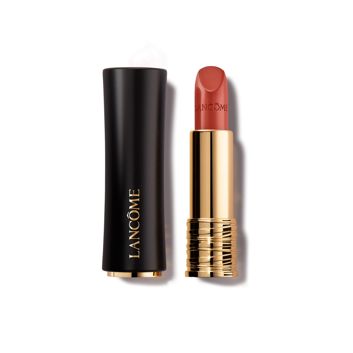Lancôme Labsolu Rouge lipstick swatch reveals creamy color in shade 274 French Tea