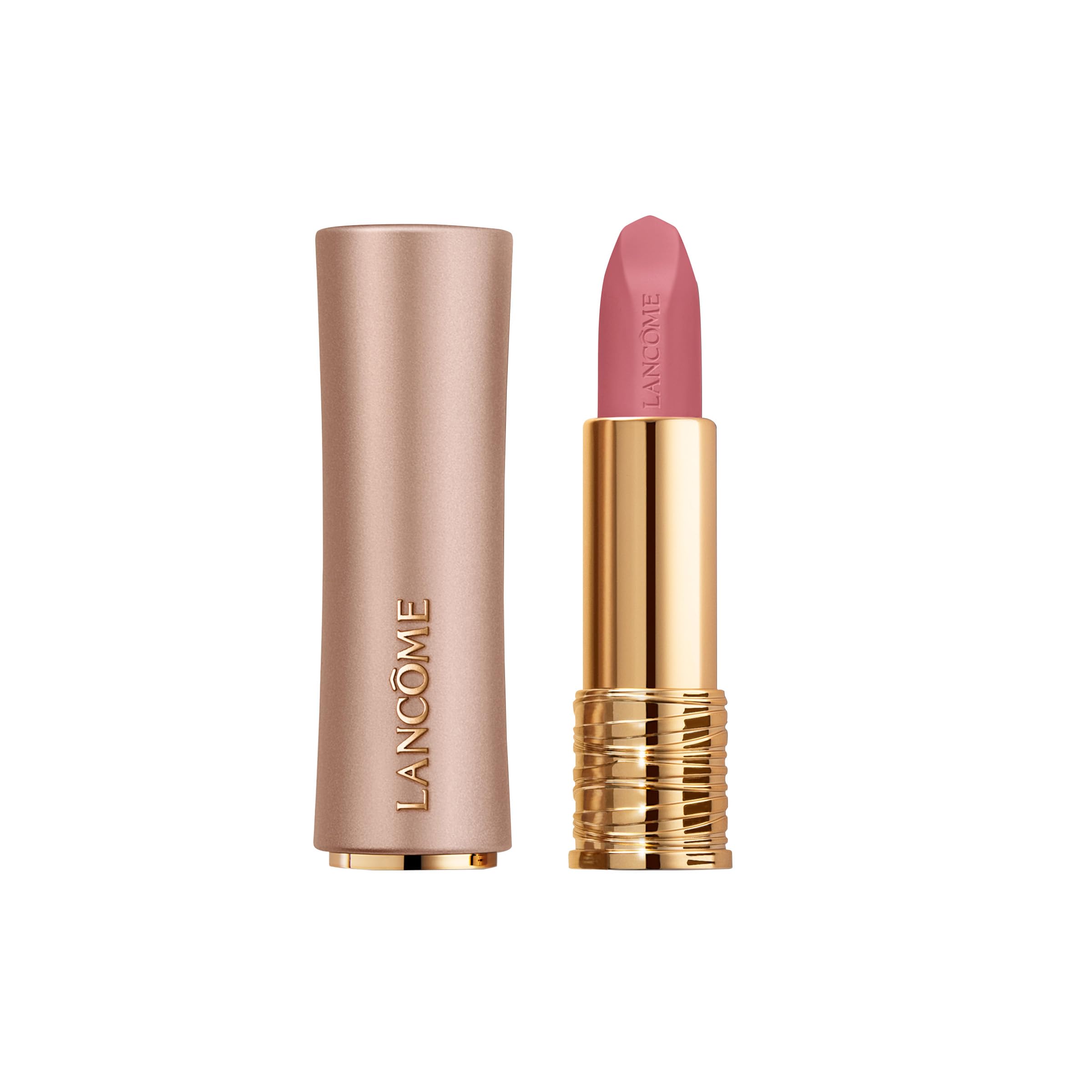 Lancôme L'Absolu Rouge Intimatte Hush Hush bullet swatch for precise color.
