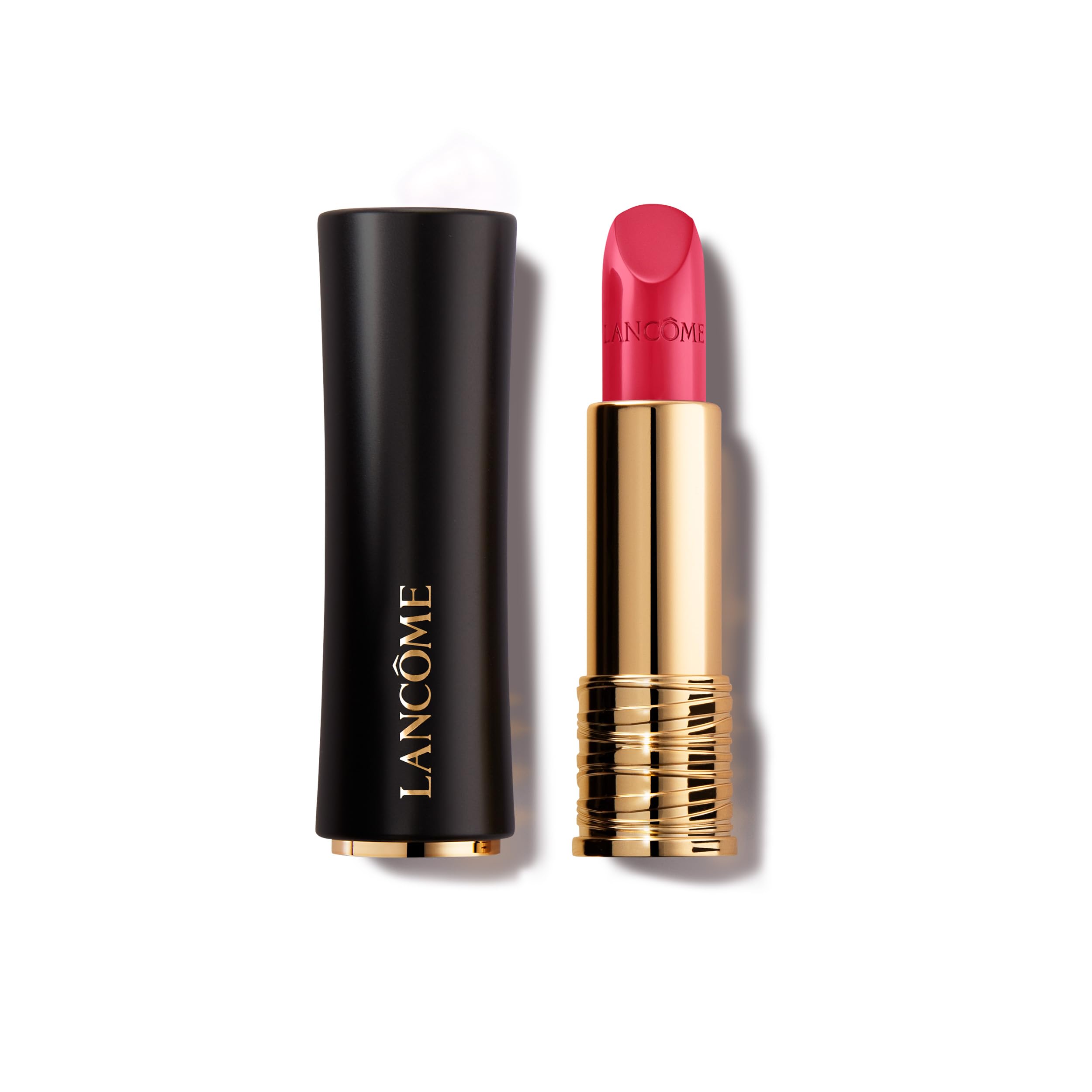 Lancôme L'Absolu Rouge lipstick swatch displays creamy finish and rich color.