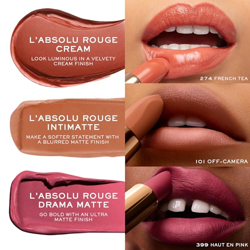 Lancôme L'Absolu Rouge lipstick tube close-up highlights elegant branding.