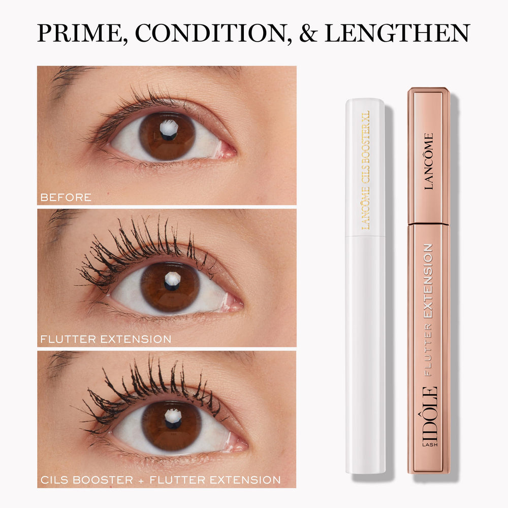 Lancôme Lash Idôle jet-black swatch reveals bold defined lashes.