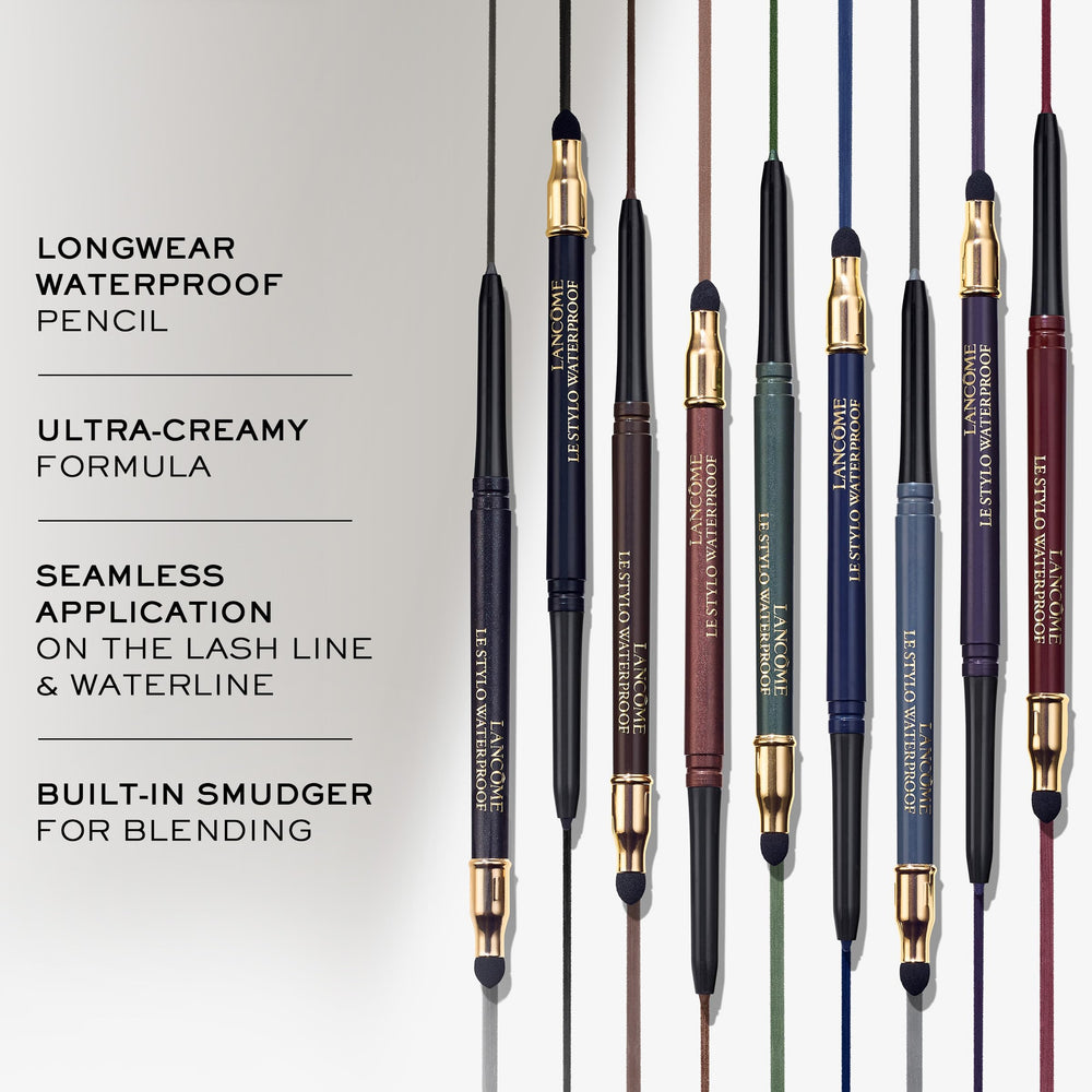 Lancôme eyeliner pencil on lash line demonstrates precise application.