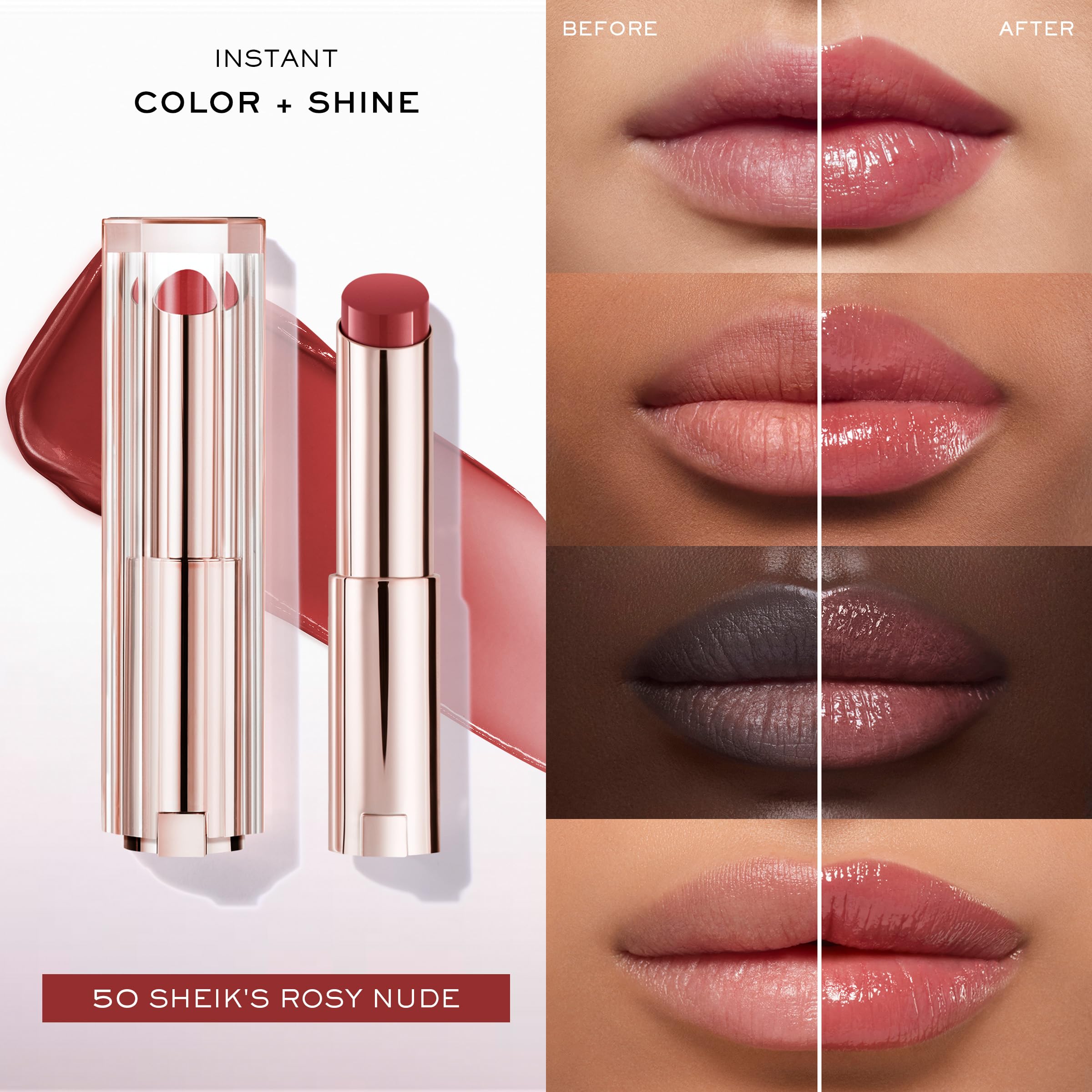 Lancôme Lip Idôle Squalane-12 Butterglow balm swatch showing buildable color.