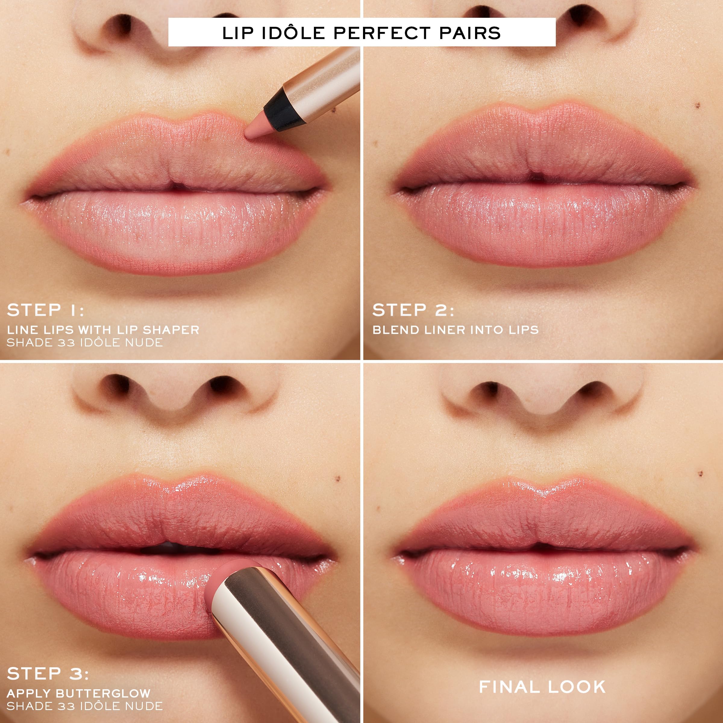 Lancôme Lip Idôle Butterglow buildable color swatch in action.