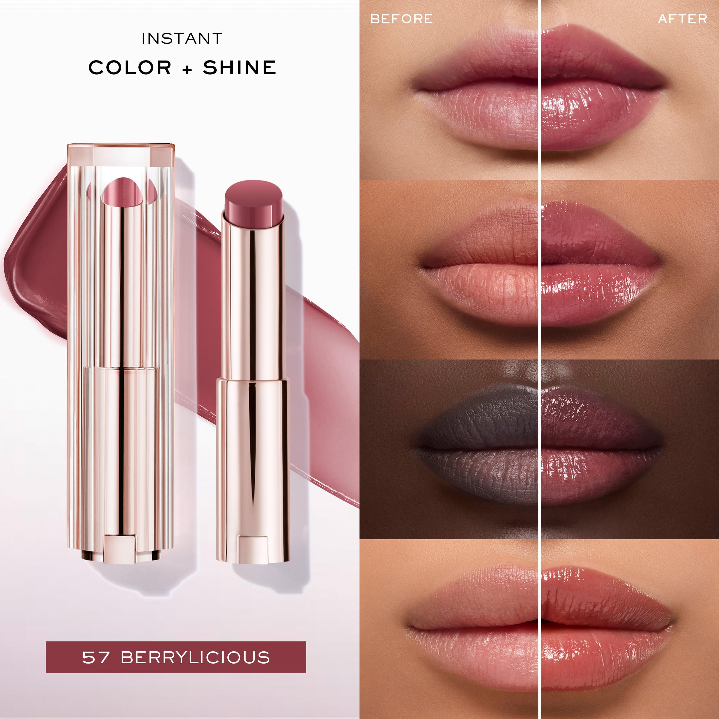 Lancôme Lip Idôle Butterglow close-up shows instant shine.