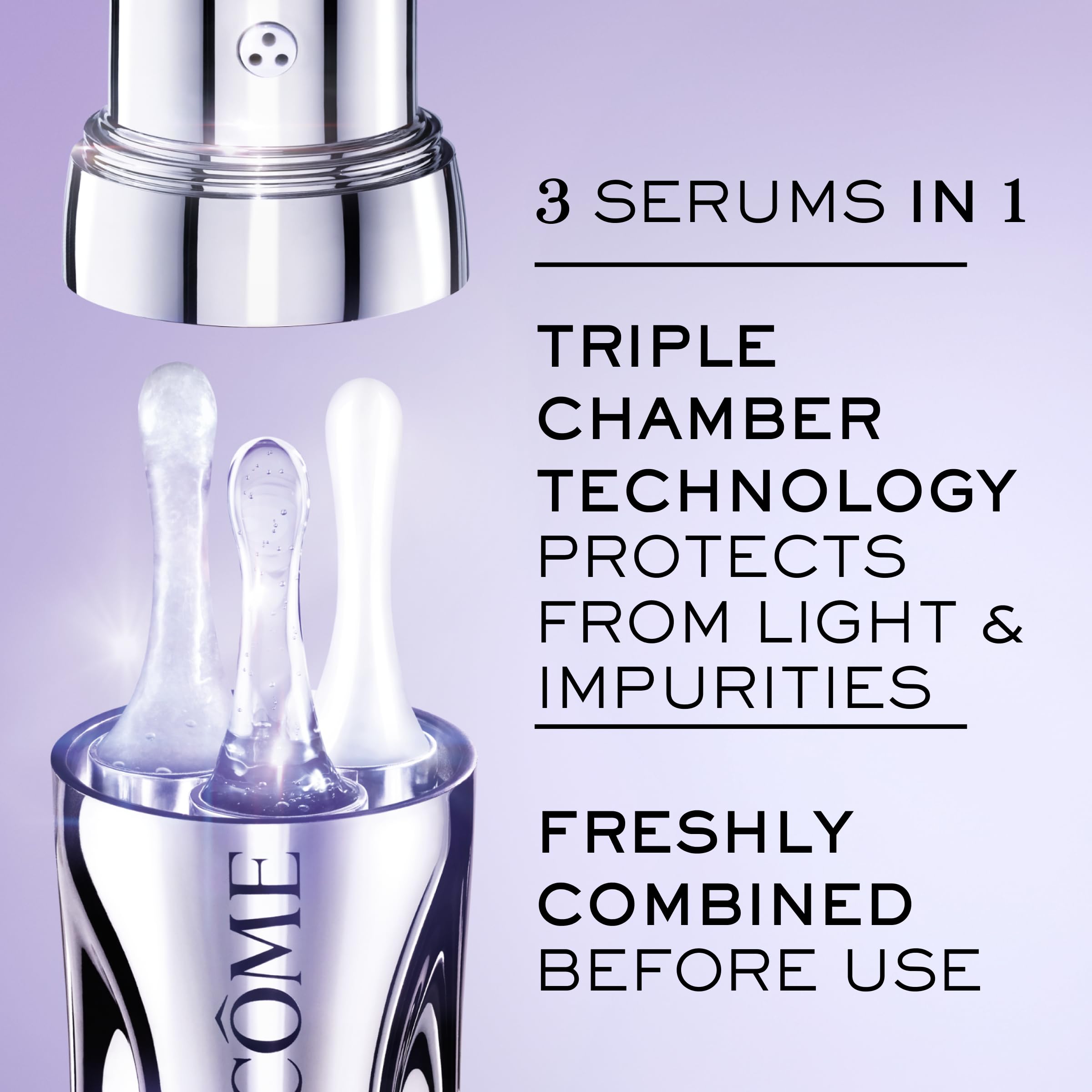 Lancôme Rénergie H.C.F. Triple Serum on skin suggesting plump, radiant effect.
