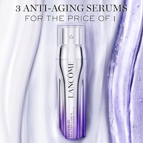 Close-up of Lancôme Rénergie H.C.F. Triple Serum bottle and dispensing action.