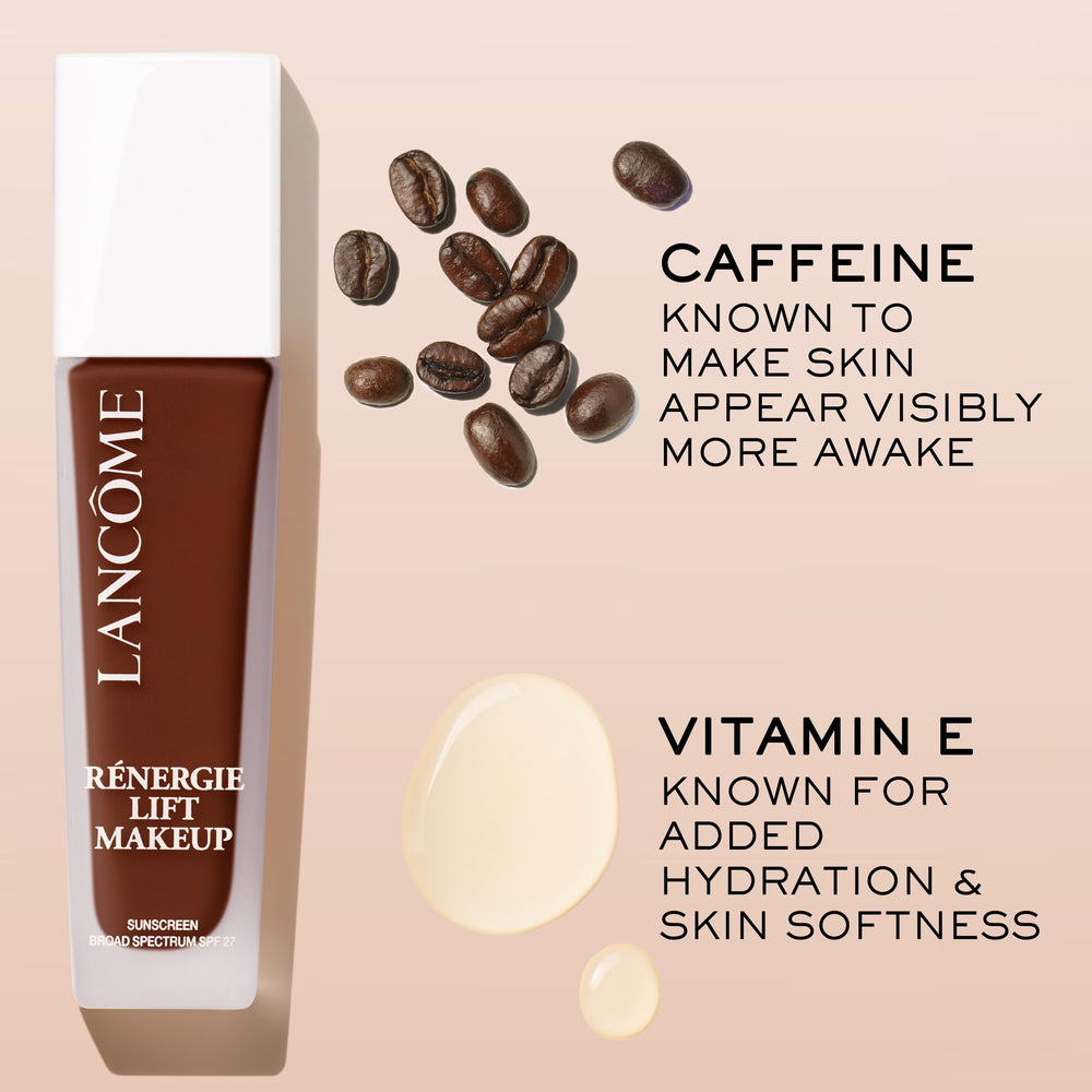 Packaging of Lancome Renergie Lift Foundation shown for travel-friendly use