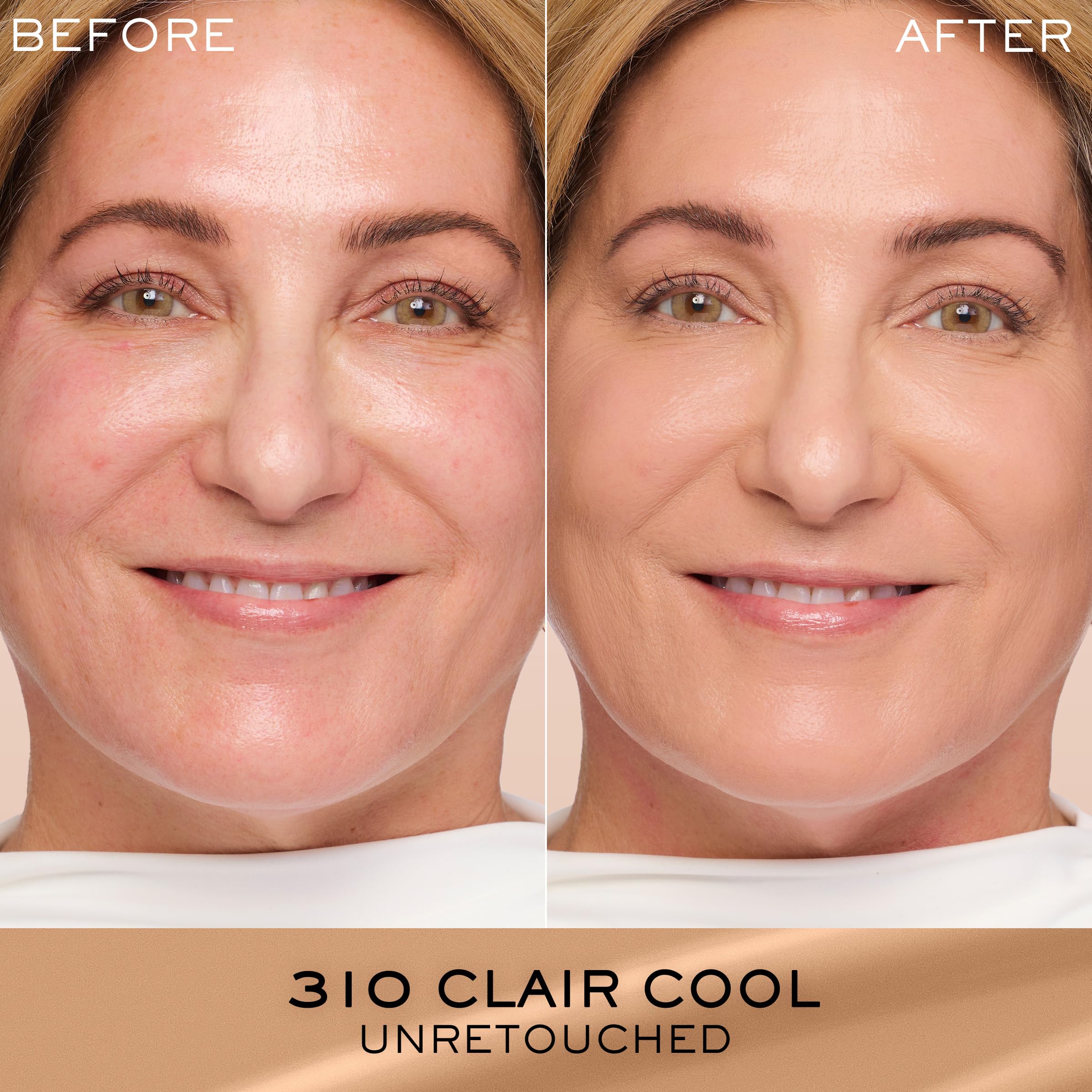 Lancôme Renergie Lift Makeup applied on face showing medium-full coverage.