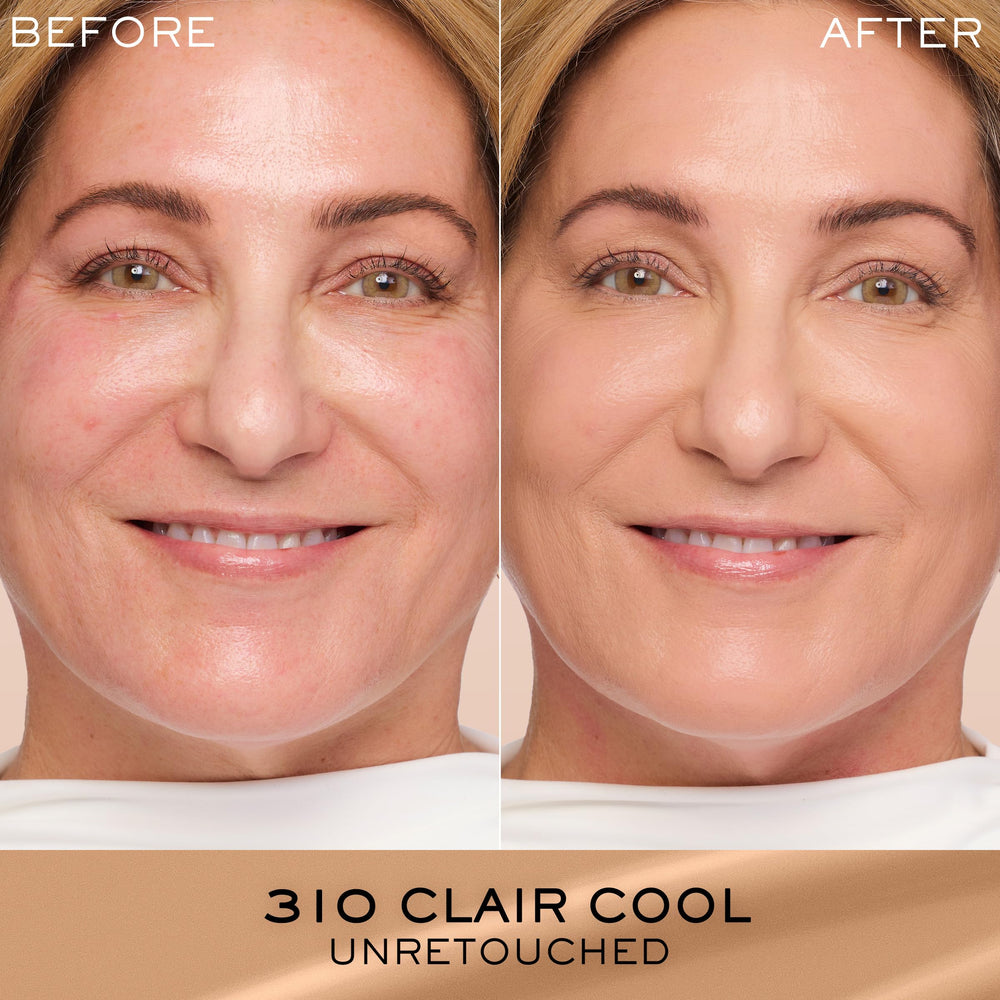 Lancôme Renergie Lift Makeup applied on face showing medium-full coverage.