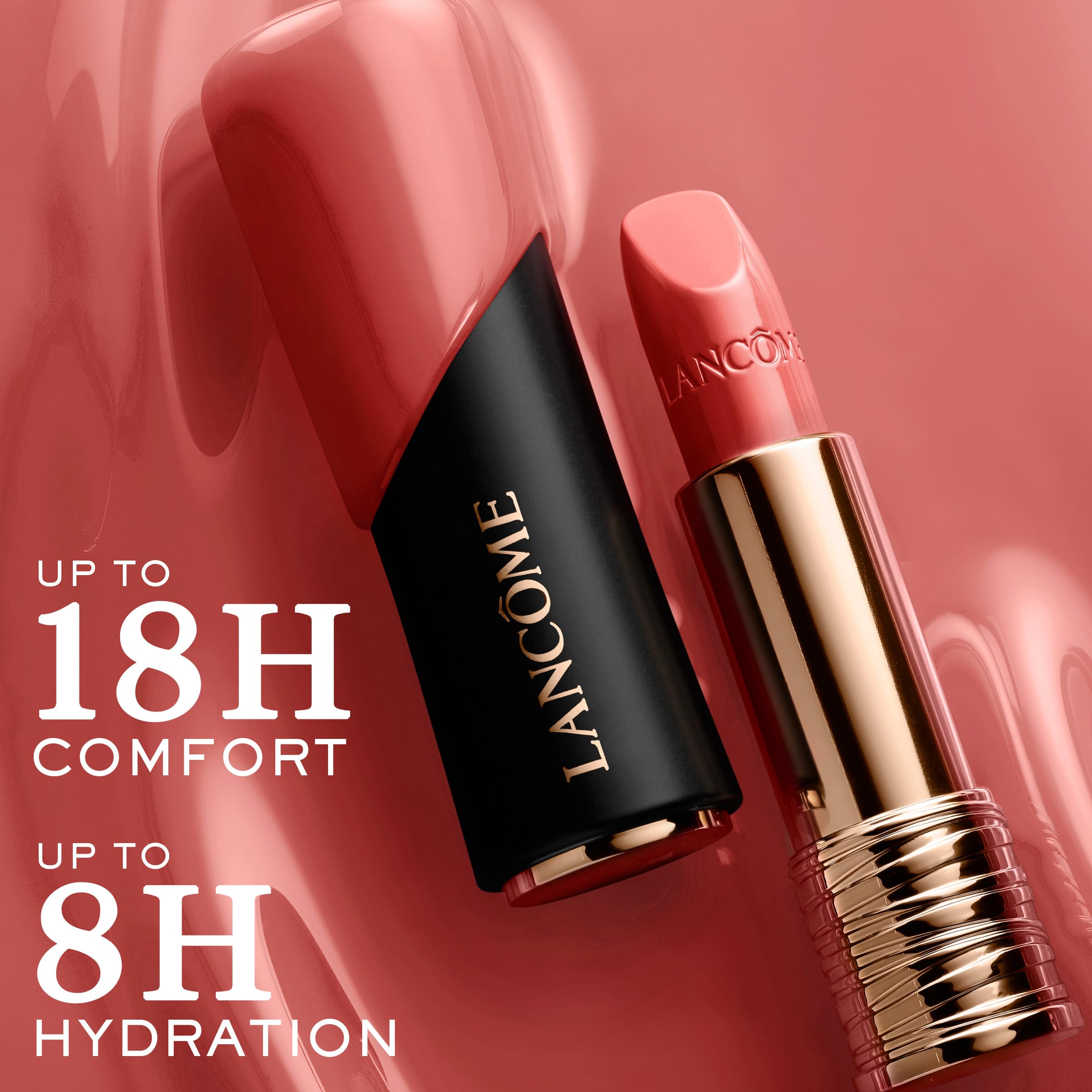 Lancôme L'Absolu Rouge enriched with rose balm for lasting hydration.