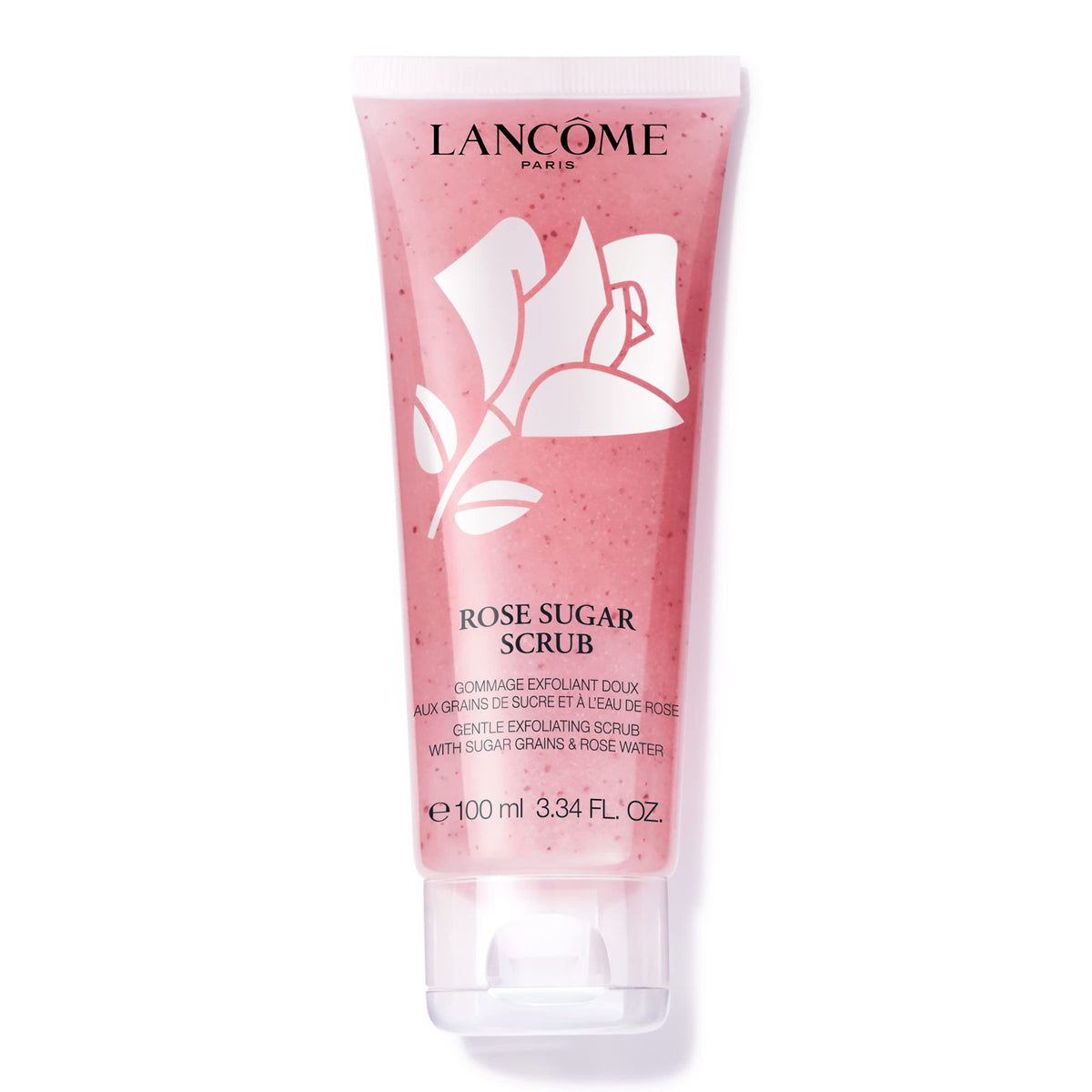 Lancôme Rose Exfoliating Scrub with real sugar grains for smooth, luminous skin.