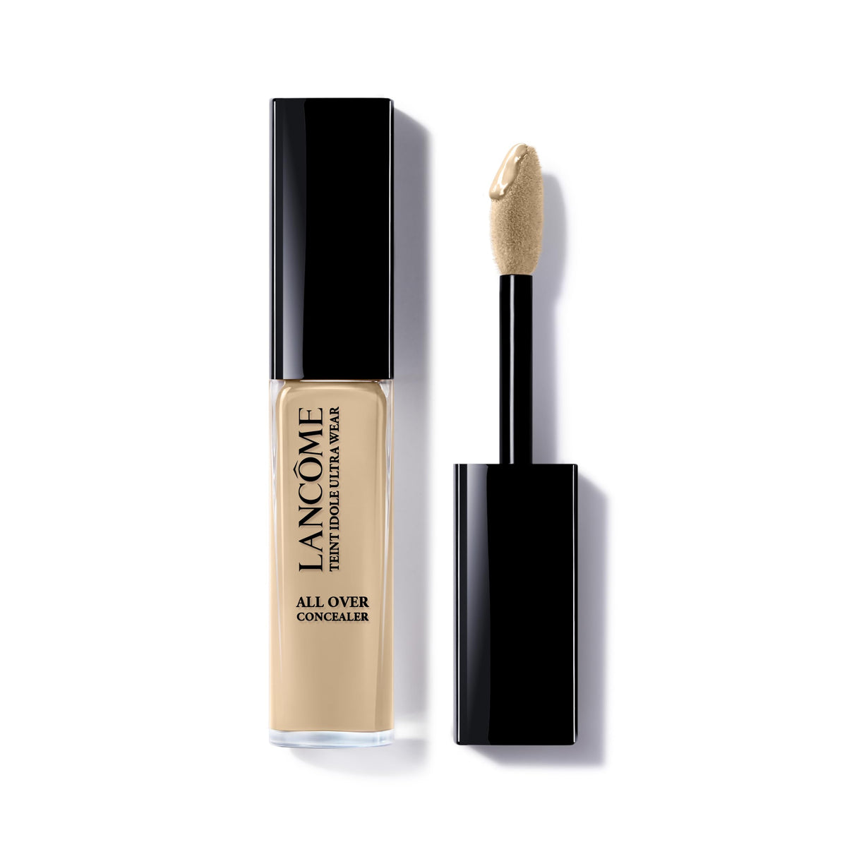 Lancôme Teint Idole Ultra Wear concealer bottle with wand for precise, long-wearing coverage.