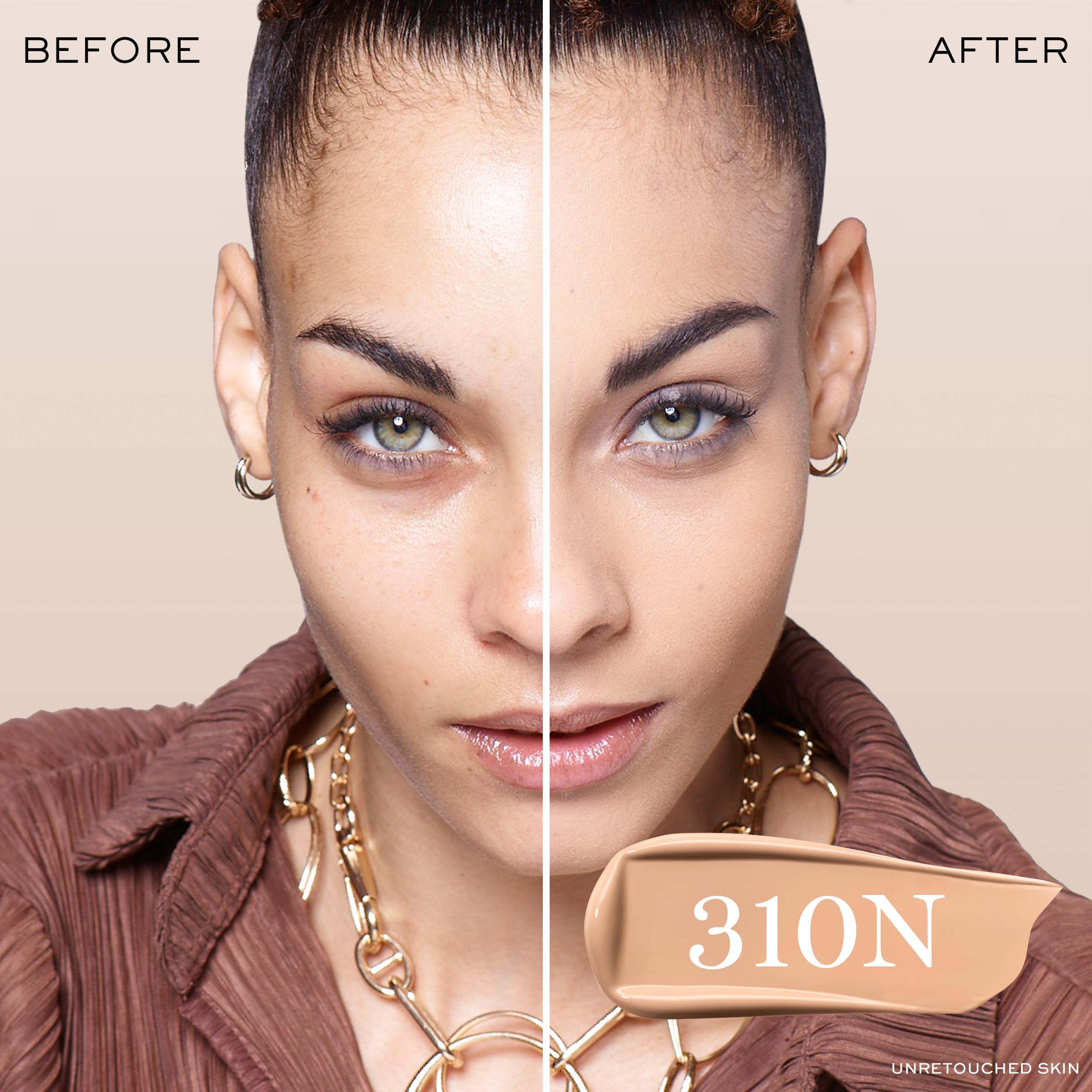 Close-up texture of Teint Idole Ultra Wear highlights natural matte finish.