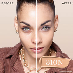 Close-up texture of Teint Idole Ultra Wear highlights natural matte finish.