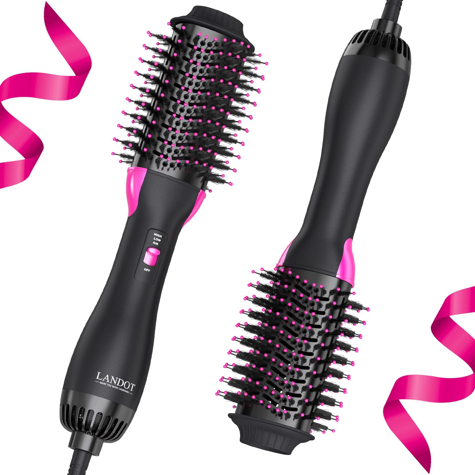 LANDOT Hair Dryer Brush with oval barrel for smooth hair and lift.