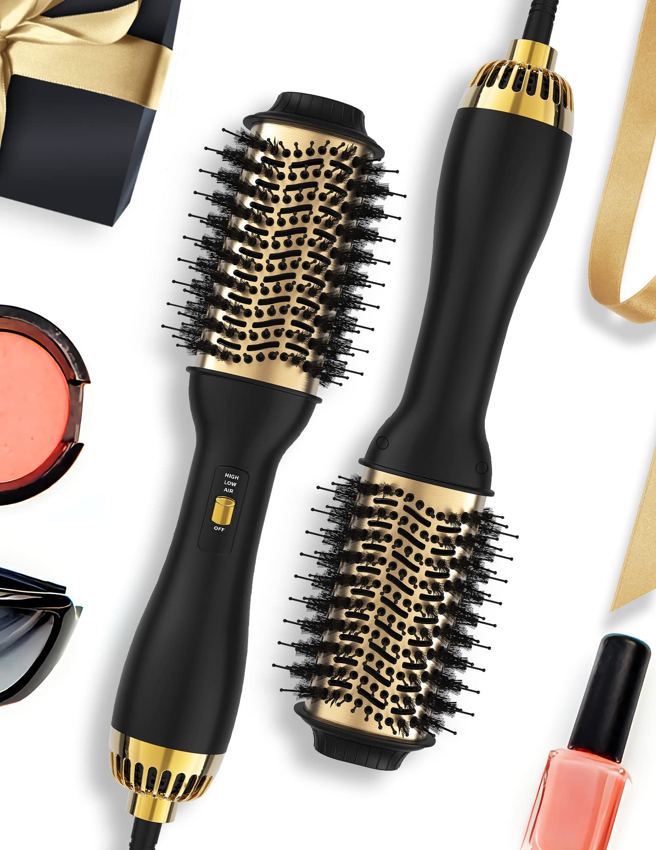 LANDOT hot air hair blow dryer brush with 60mm oval barrel close-up for smooth styling.
