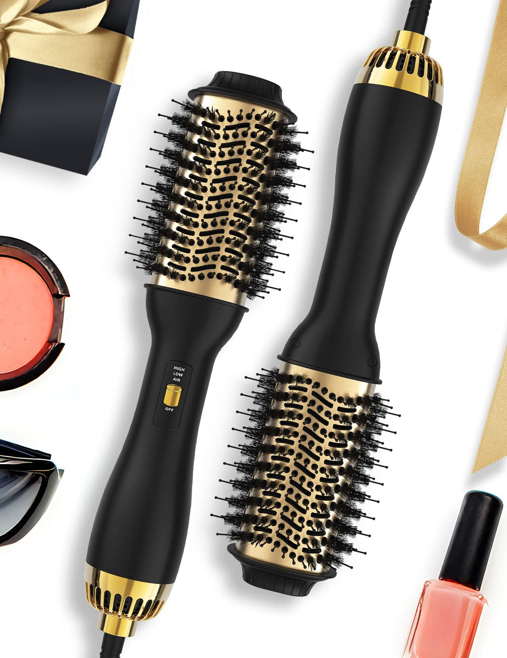 LANDOT hot air hair blow dryer brush with 60mm oval barrel close-up for smooth styling.