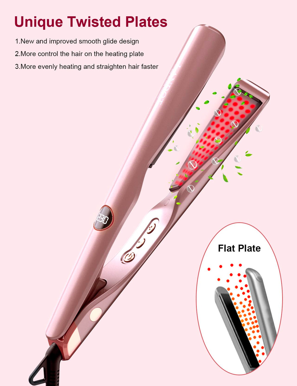 LANDOT tourmaline ceramic plates deliver smooth shine and frizz control.
