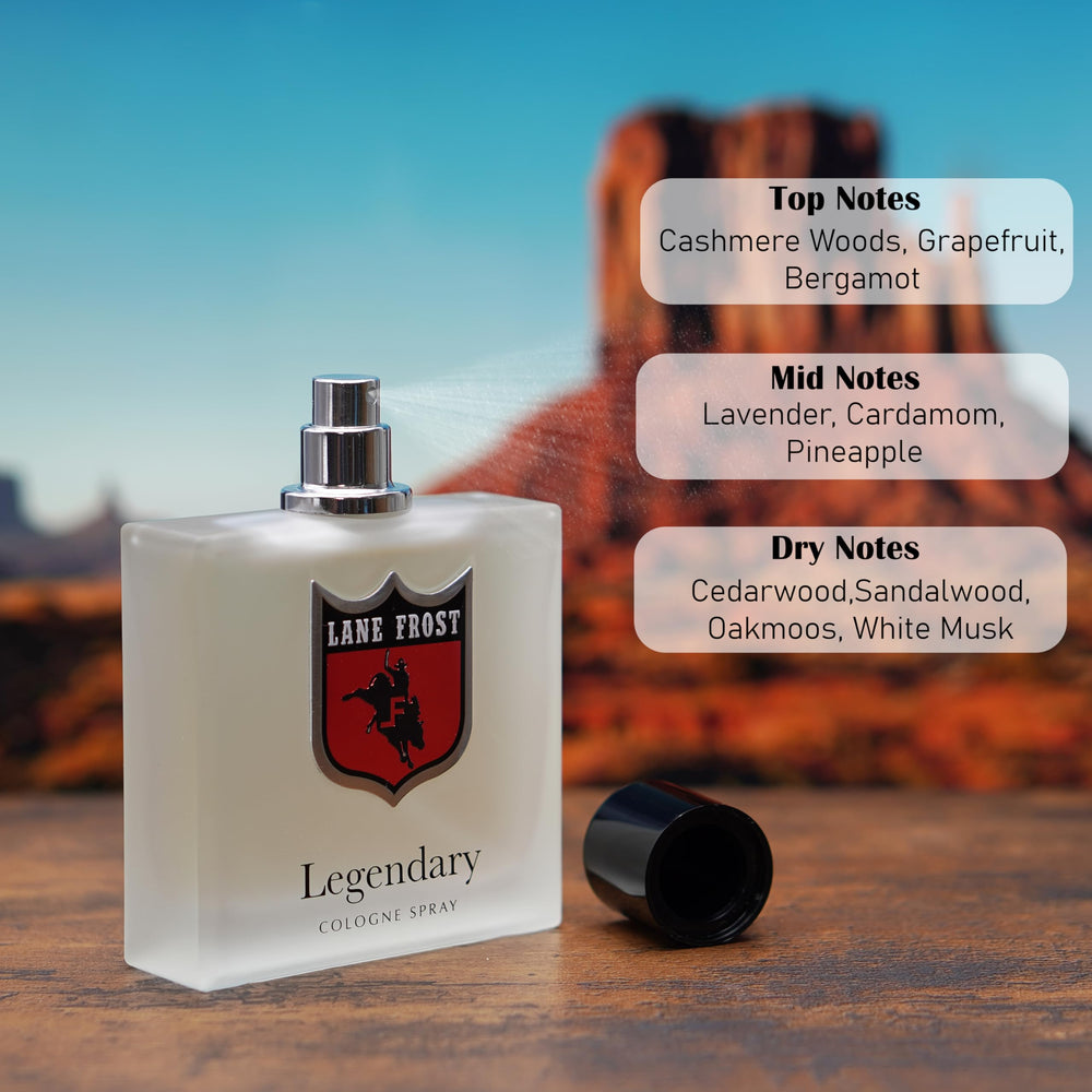 Lane Frost Legendary bottle cap, masculine design with long-lasting fragrance.