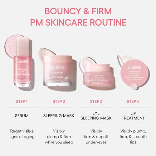 Laneige Bouncy & Firm Serum texture visible through a glass jar close-up.