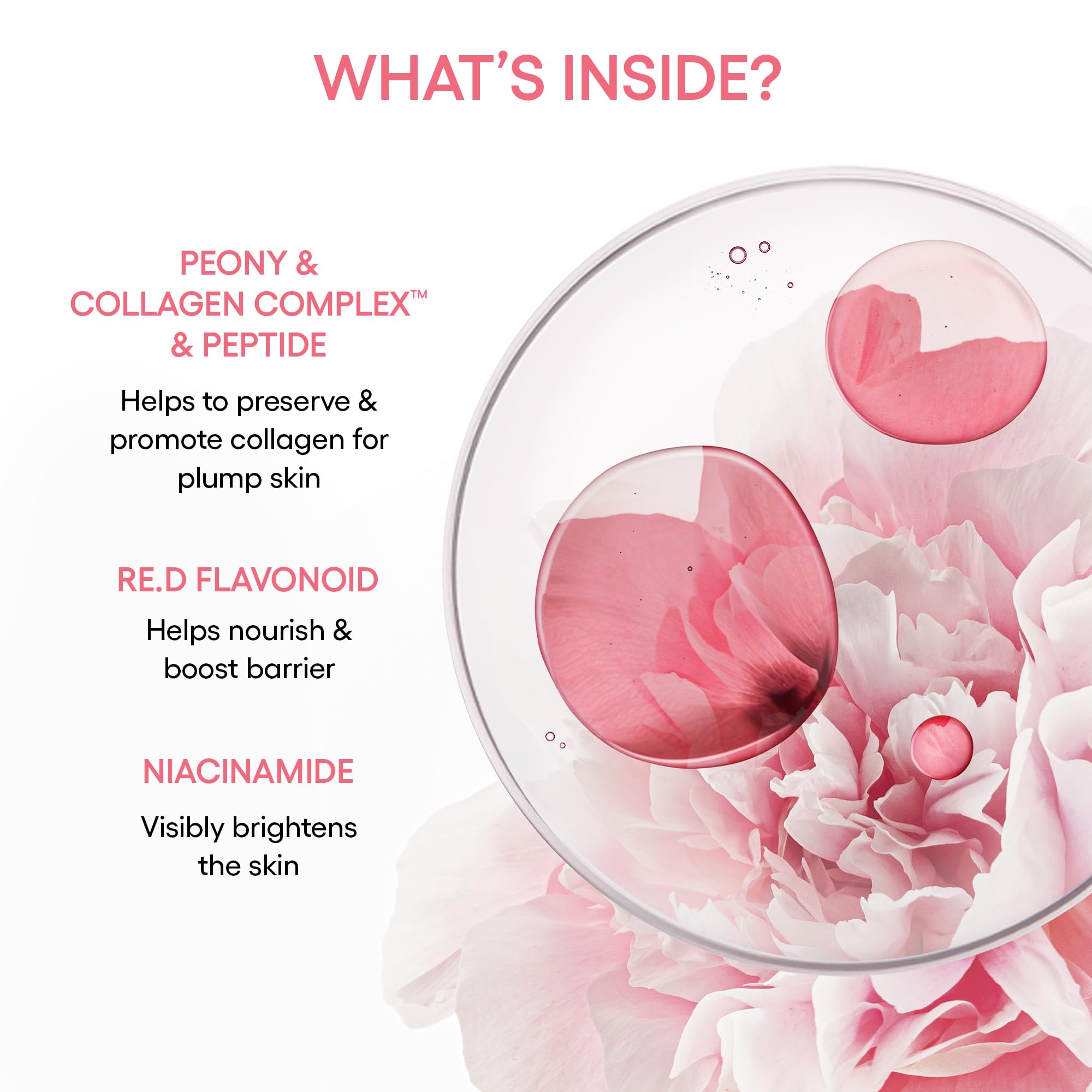 Laneige Bouncy & Firm Serum highlighting Peony & Collagen Complex ingredients.