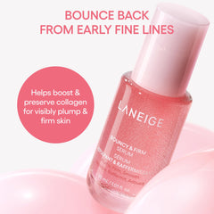 Laneige Bouncy & Firm Serum being gently tapped onto skin for smooth absorption.