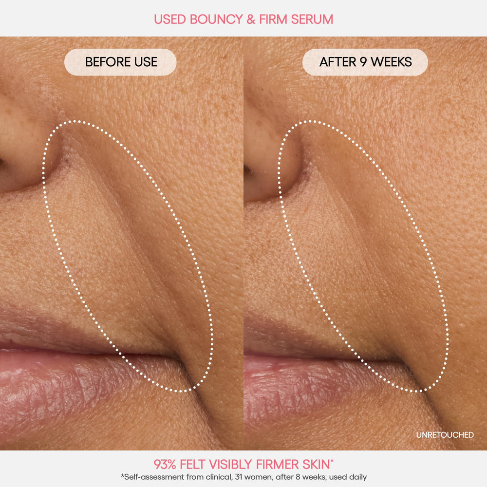 Laneige Bouncy & Firm Serum texture swatch reveals a dewy, plump look.