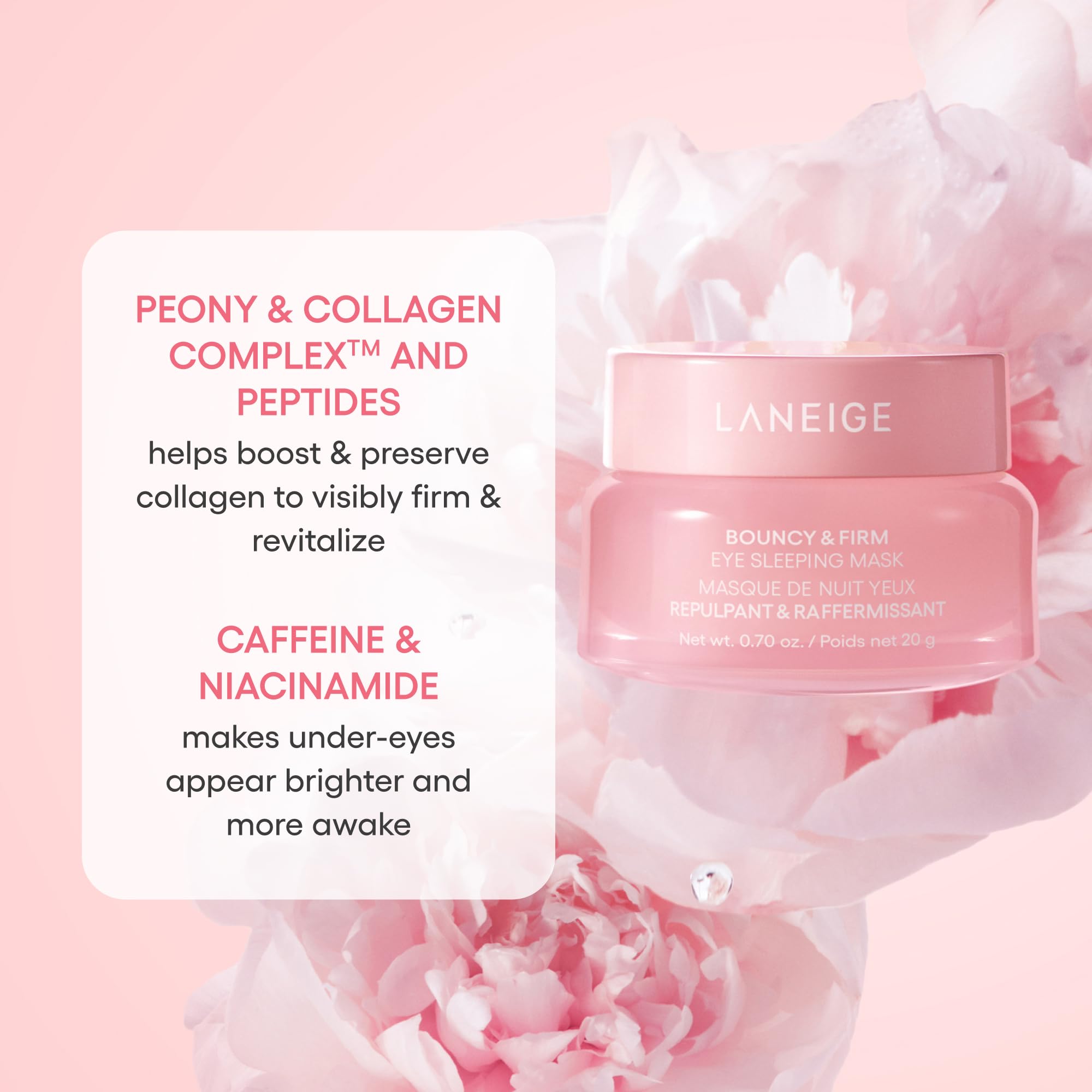 LANEIGE caffeine and niacinamide diagram highlighting eye-area brightness
