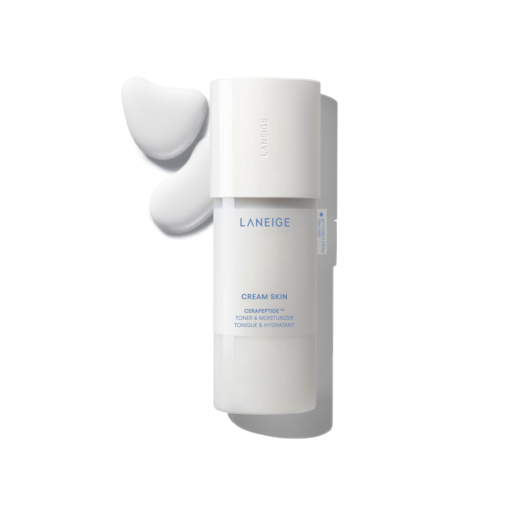 LANEIGE Cream Skin Toner bottle close-up showing refillable packaging for eco skincare.