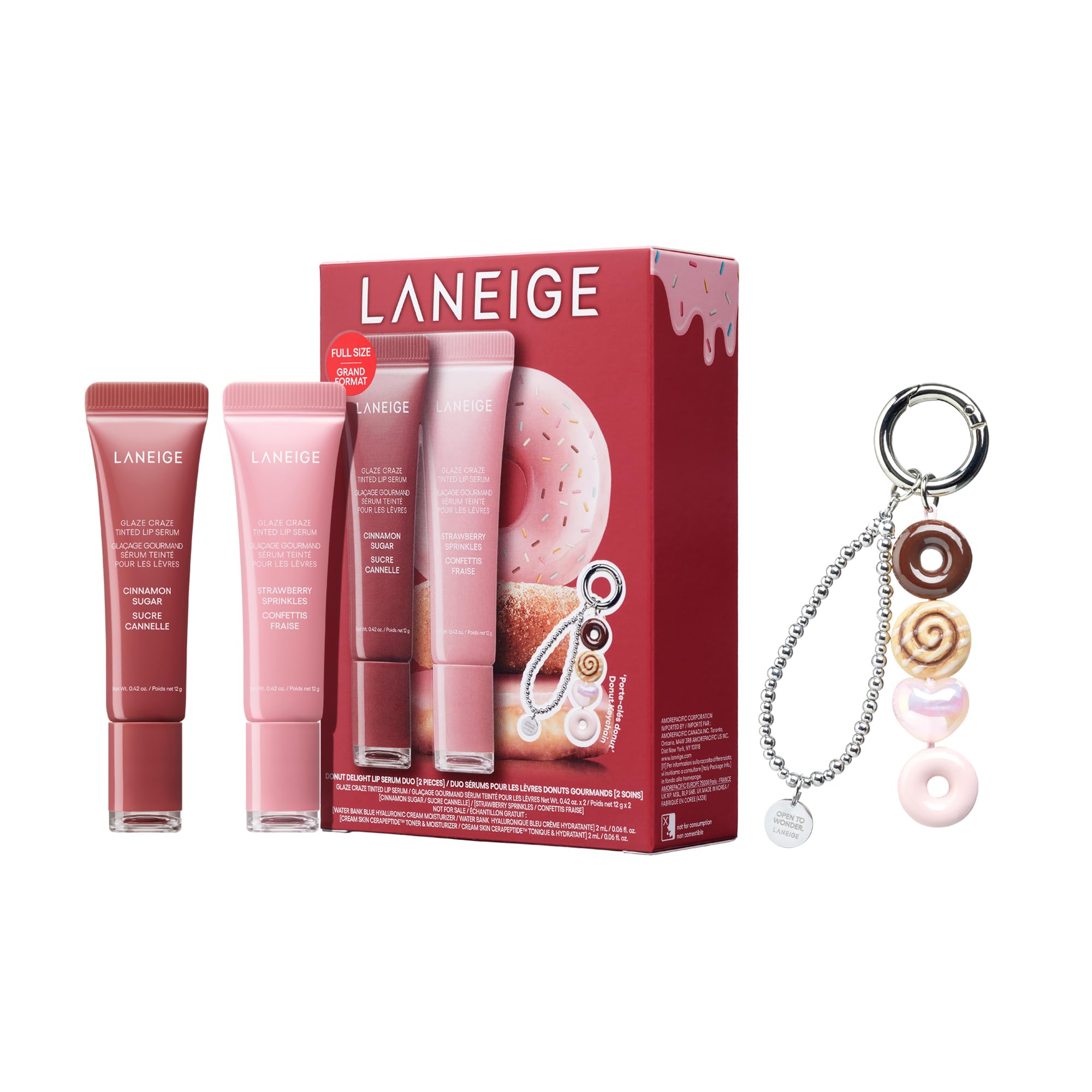 LANEIGE Glaze Craze Cinnamon Sugar serum bottle in mauve pink delivers daily hydration.