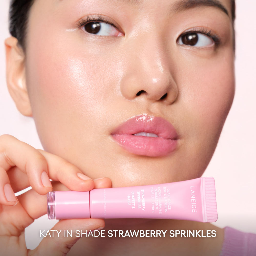 LANEIGE Glaze Craze lip serums swatches show buildable color on lips.