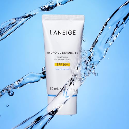 LANEIGE Hydro UV Defense packaging tube sits on a bathroom counter ready for use.