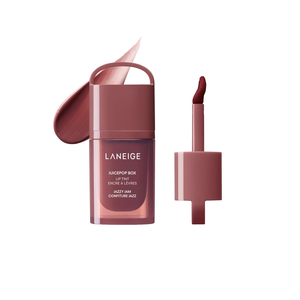 LANEIGE JuicePop Box Lip Tint packaging shown with premium, on-trend lip color.
