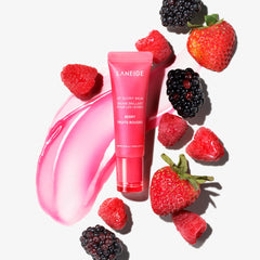 Laneige Lip Glowy Balm Berry on lips demonstrates light moisture and sheen.