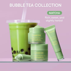 Laneige Lip Glowy Balm Matcha Bubble Tea swatch reveals soft color with hydration.