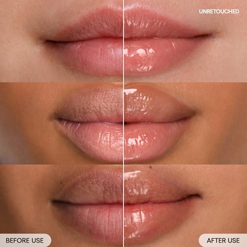 LANEIGE Lip Glowy Balm Peach Iced Tea swatch showing sheer peach tint.