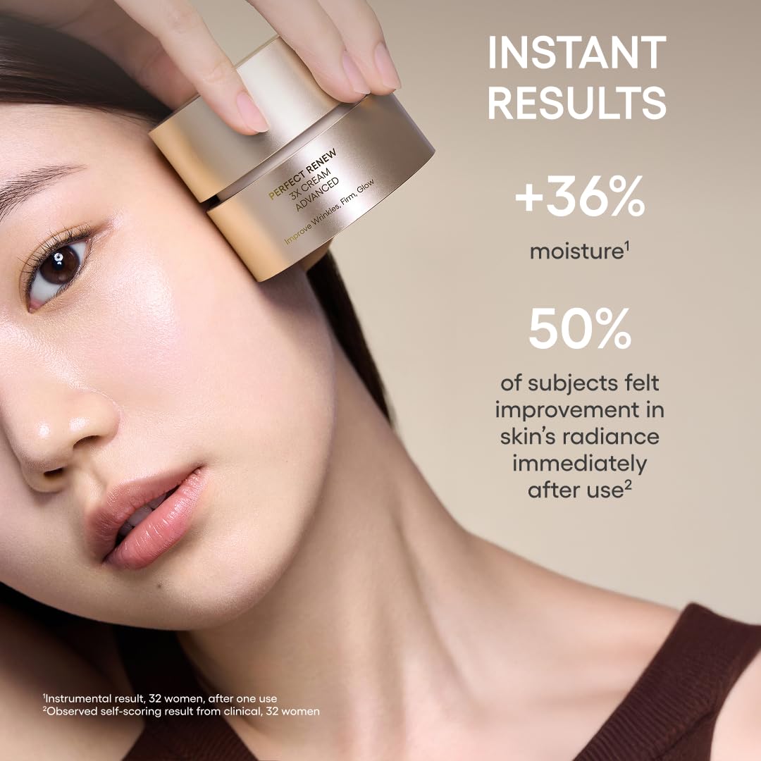 Laneige Perfect Renew 3X Cream spread on skin for silky absorption.
