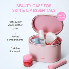 LANEIGE pink vanity case shows embossed logo and premium travel style.