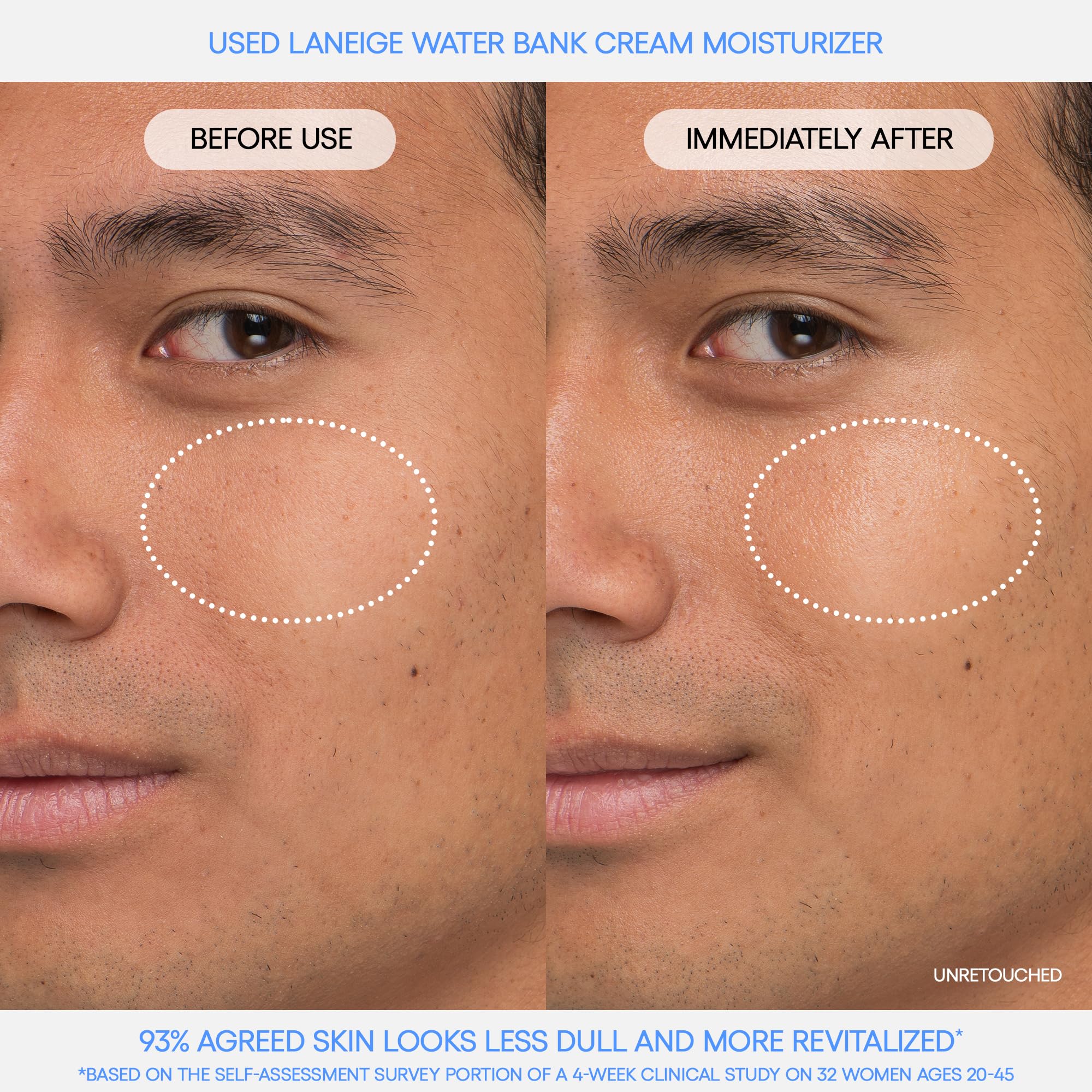 Laneige Water Bank Blue Hyaluronic Cream application on skin demonstrates instant softness.