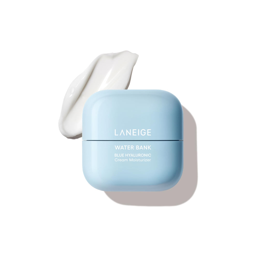 LANEIGE Water Bank Blue Hyaluronic Cream Mini bottle for lasting hydration on dry skin.