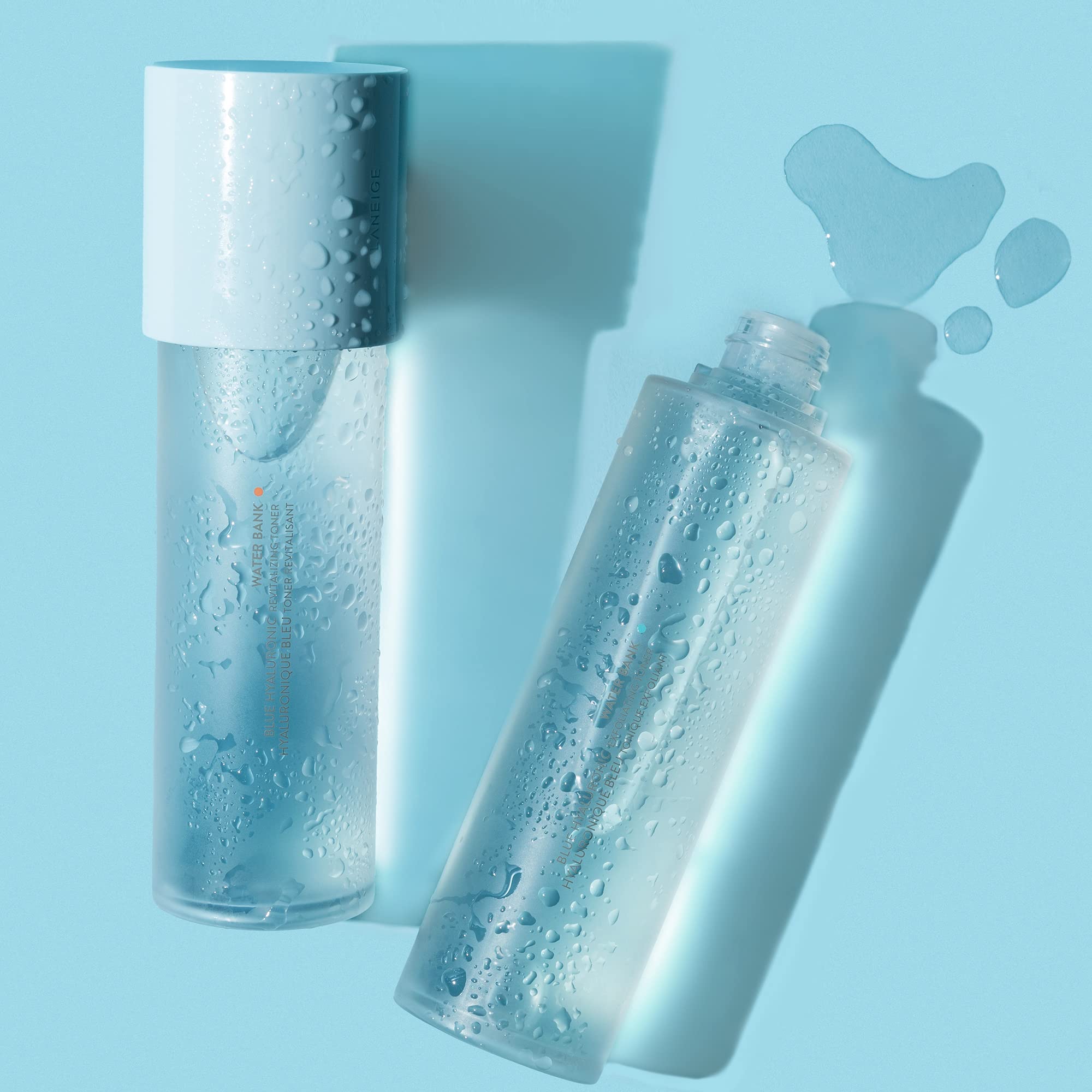 Blue hyaluronic acid ingredient highlighted in LANEIGE Water Bank toner
