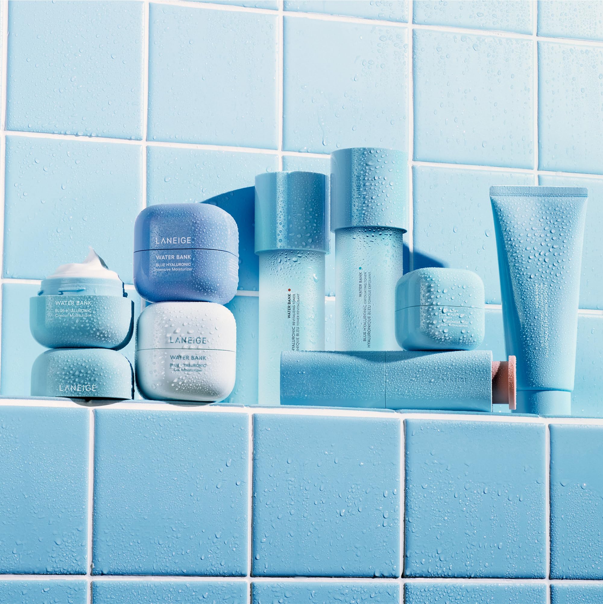 LANEIGE Water Bank Blue Hyaluronic Eye Cream close-up highlights silky hydration