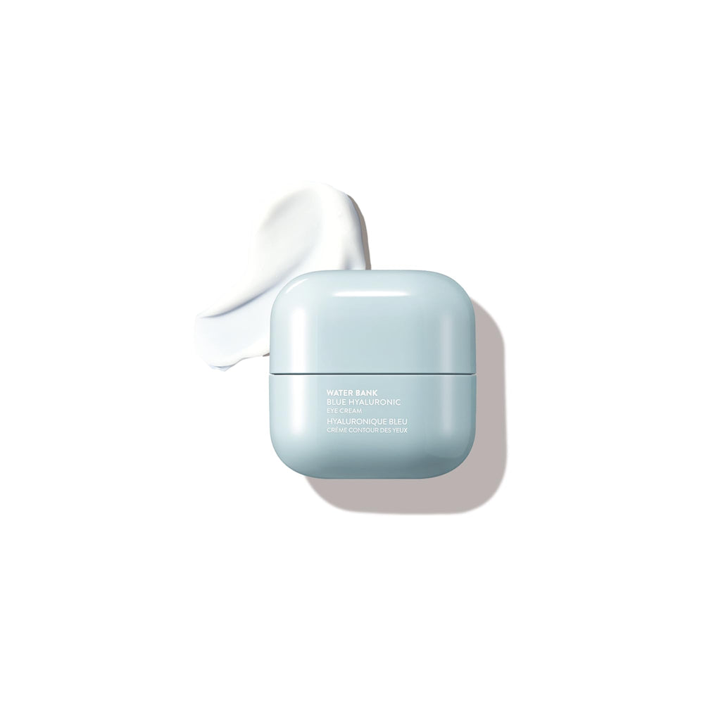 LANEIGE Water Bank Blue Hyaluronic Eye Cream packaging emphasizes hydration