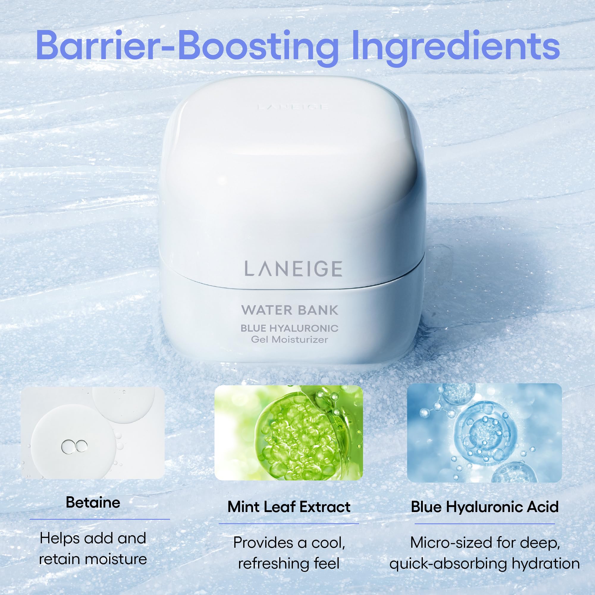 Laneige Water Bank Blue Hyaluronic Gel applied to fresh, dewy skin.