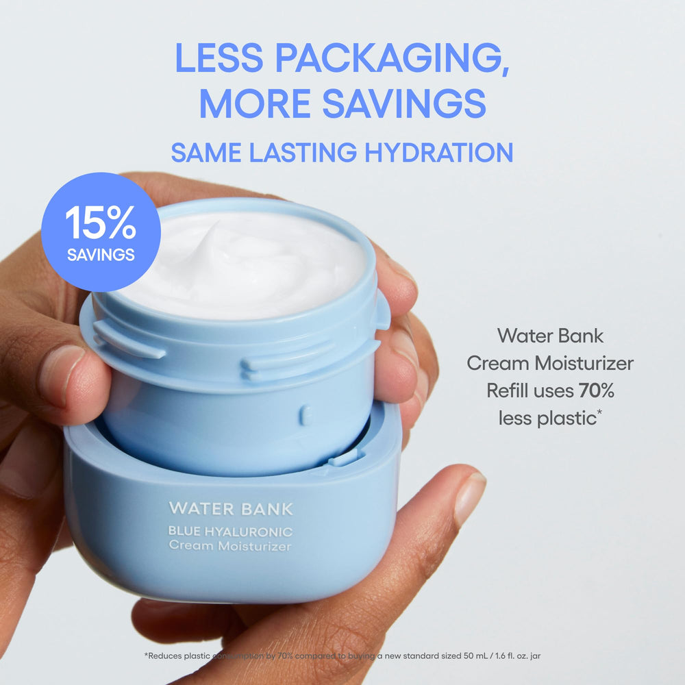 LANEIGE Water Bank Cream texture close-up highlighting a dewy, luminous finish.