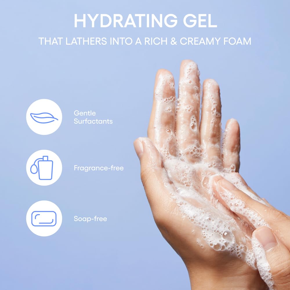 LANEIGE Water Bank Gentle Gel Cleanser on wet skin aiding balanced cleansing.