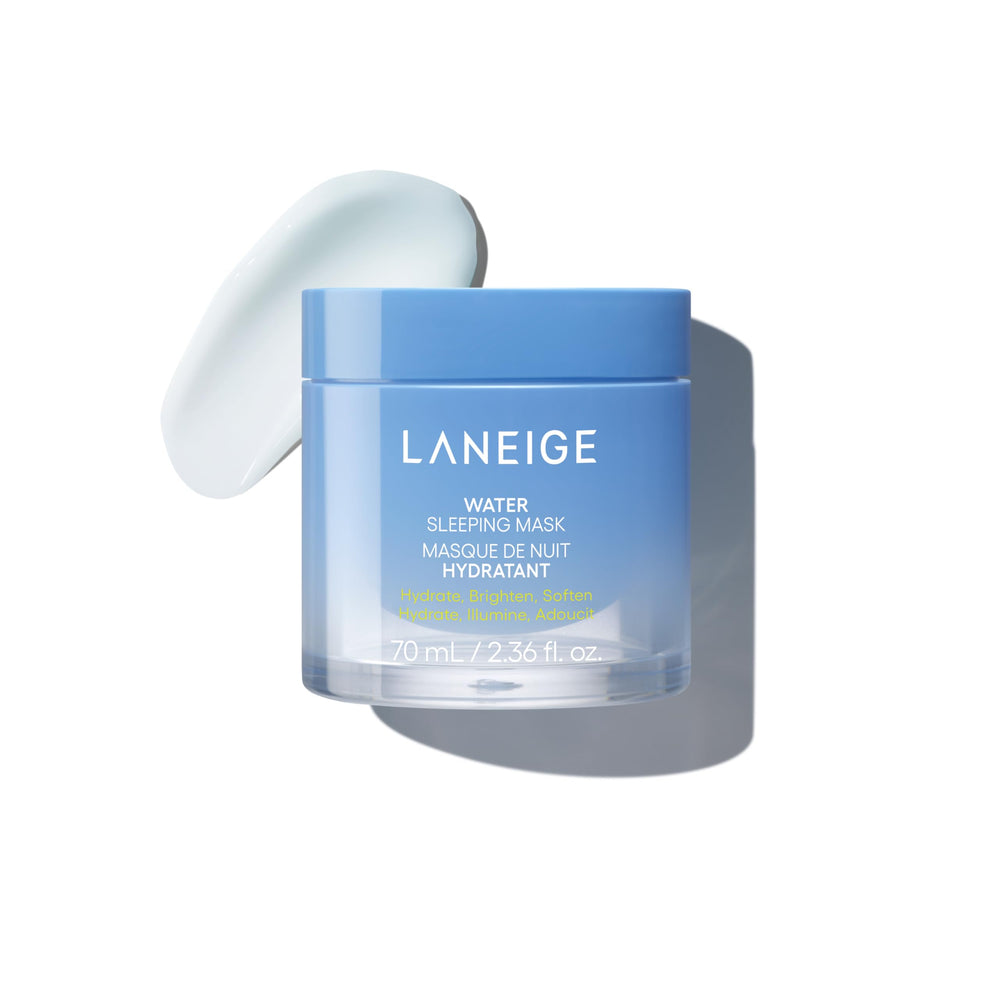 Laneige Water Sleeping Mask bottle closeup showing cooling hydration for overnight use