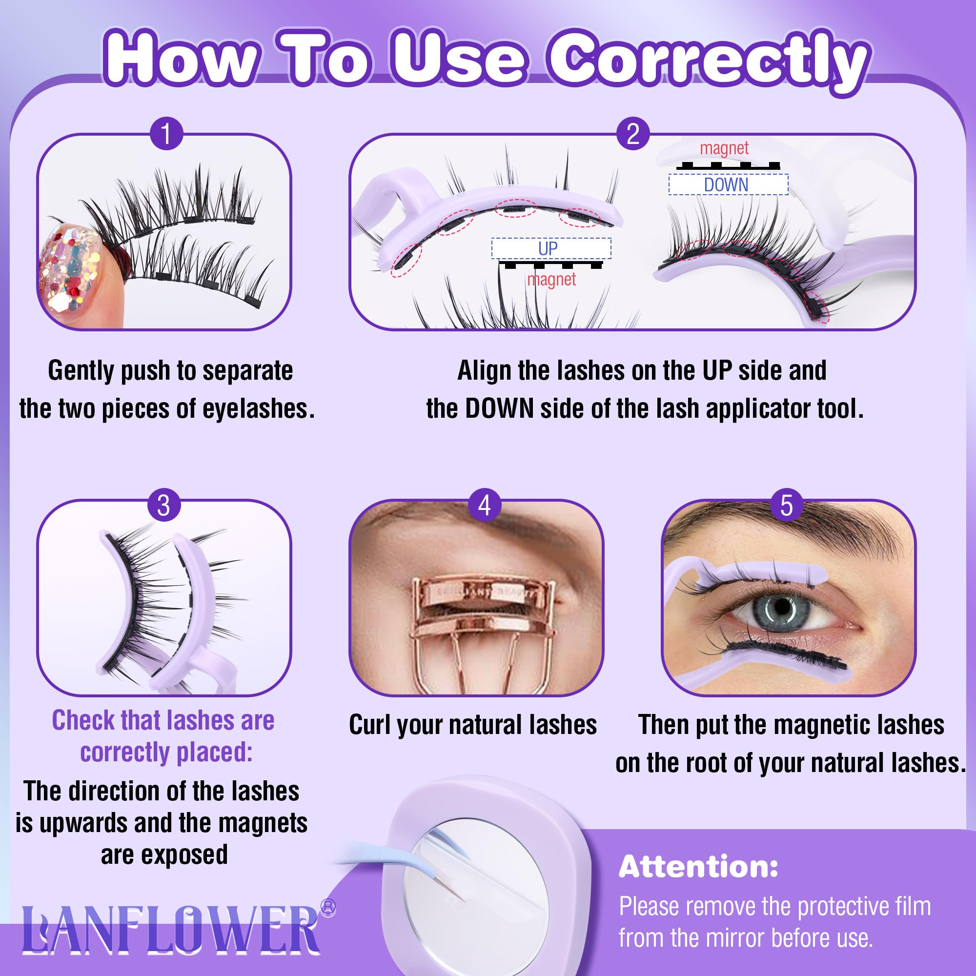 Lanflower applicator tool for magnetic lashes assists precise alignment.